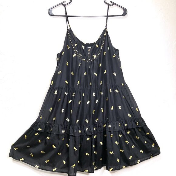 Juicy Couture Black Label Silk Cotton Gold Cherry Mini Dress S - Picture 1 of 12